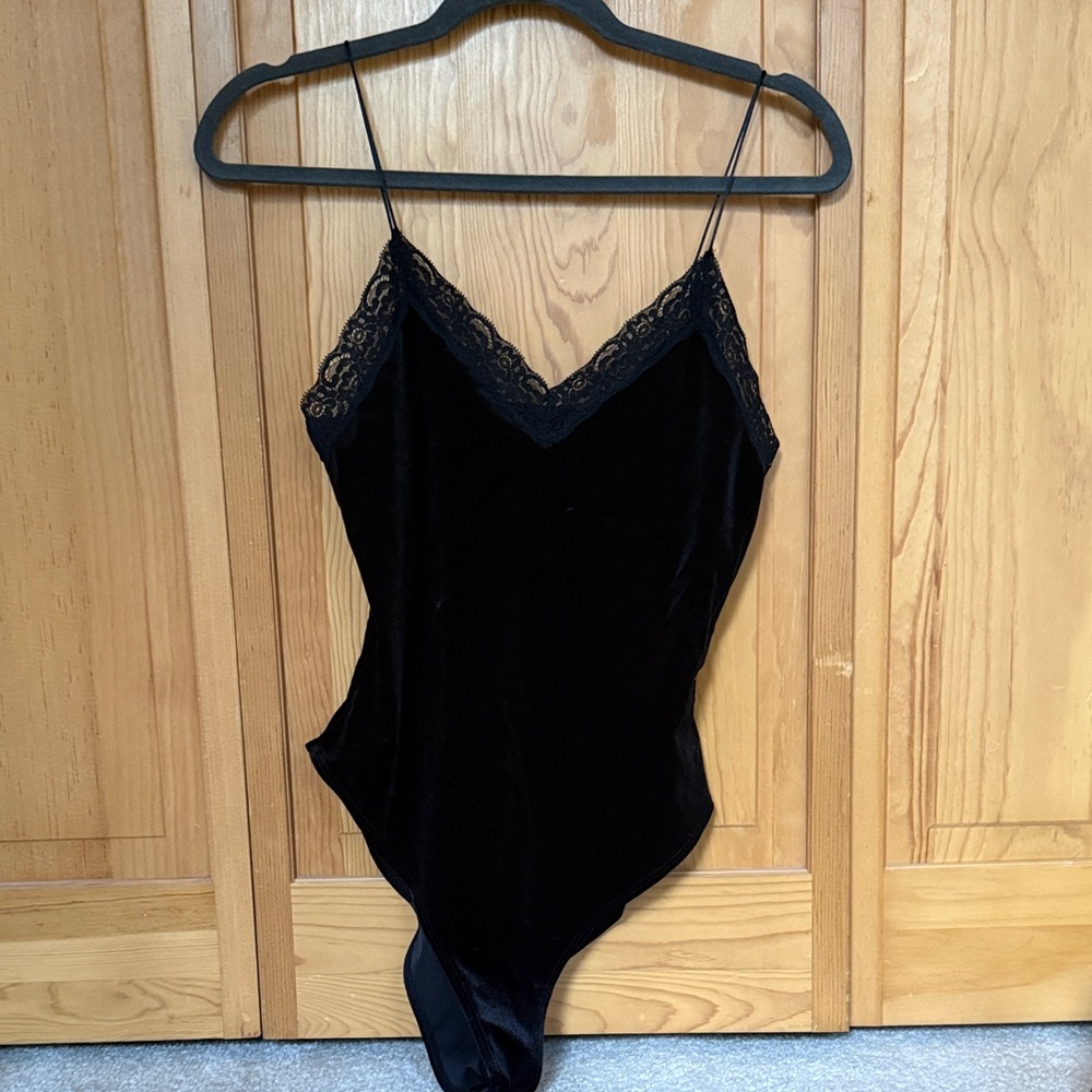 Forever 21 Black Velvet Lace Bodysuit
